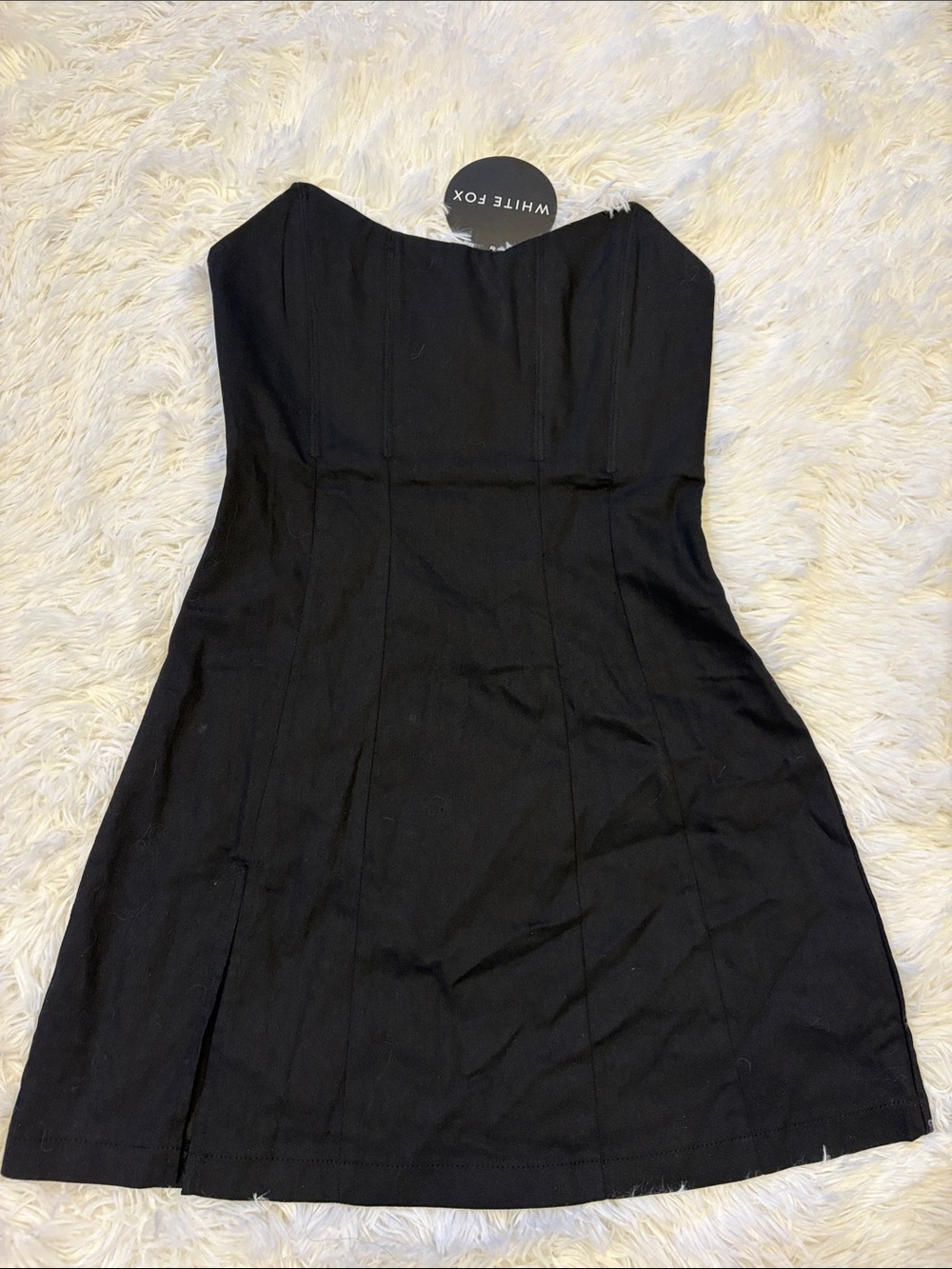 White Fox Black Strapless Dress with thigh slit